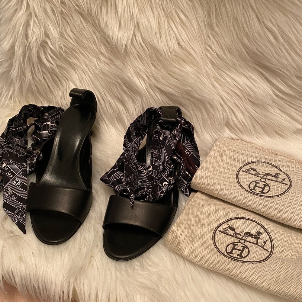 Rare and Beautiful Hermes Scarf Sandals Black size 35.5 - Picture 13 of 13